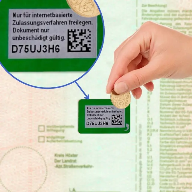 Beispiel für den Sicherheitscode auf der Zulassungsbescheinigung Teil I